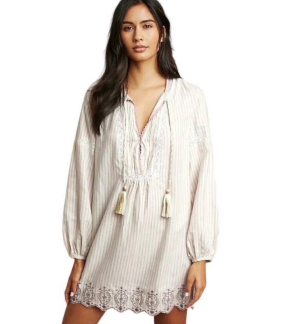 Anthropologie Floreat Boho Sleep tunic dress, embroidered eyelet detail Size XS